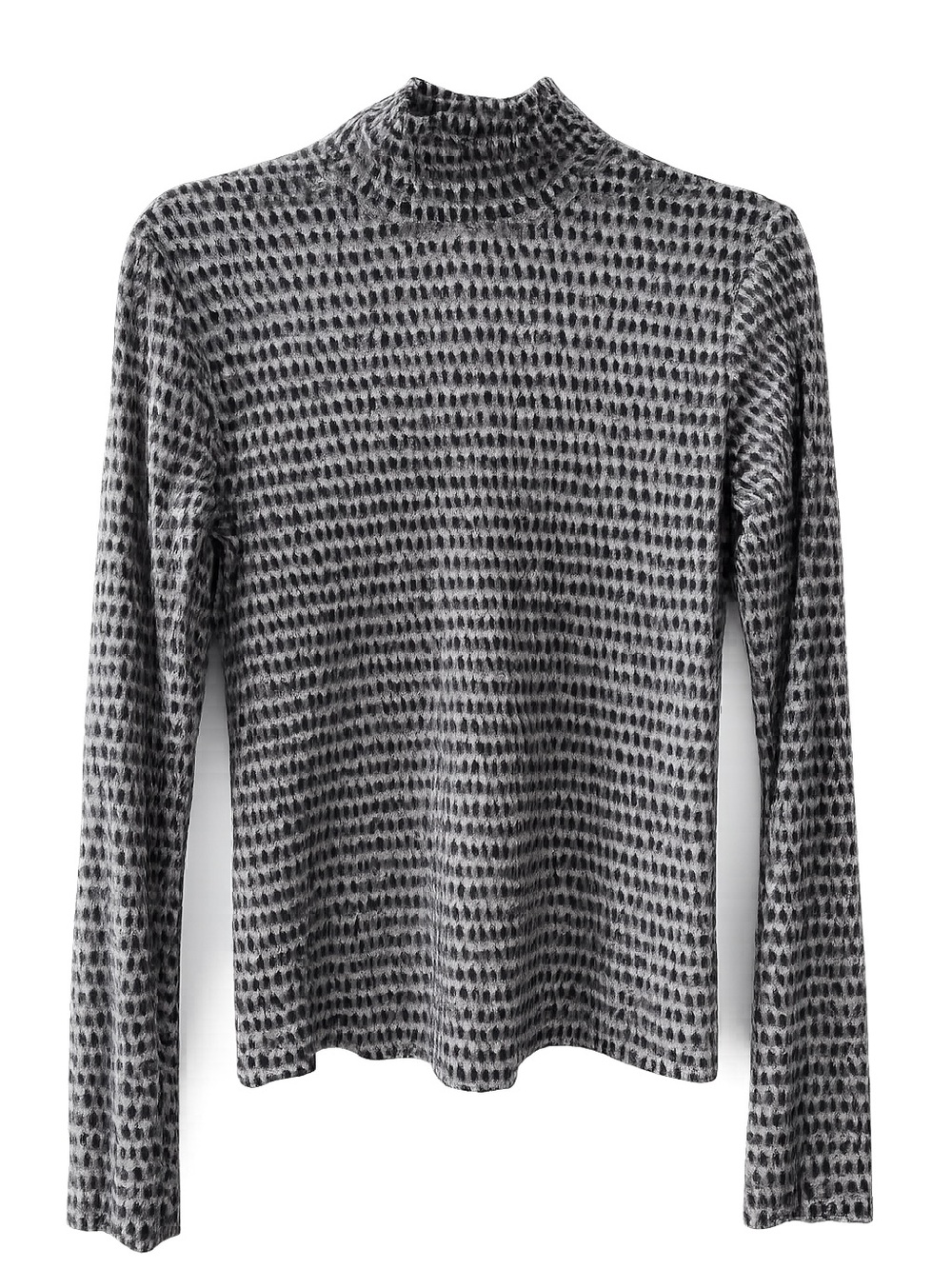 Marc Cain Grey Abstract Print Ribbed Mock Neck Top Size M Clasp Sleeve